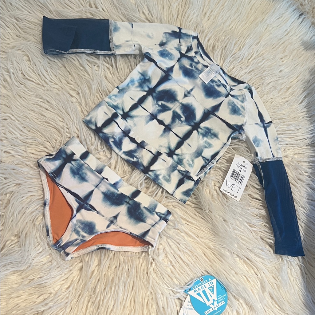 Kids Wet Swim Set - Blue And White - Greek Tile - 1t